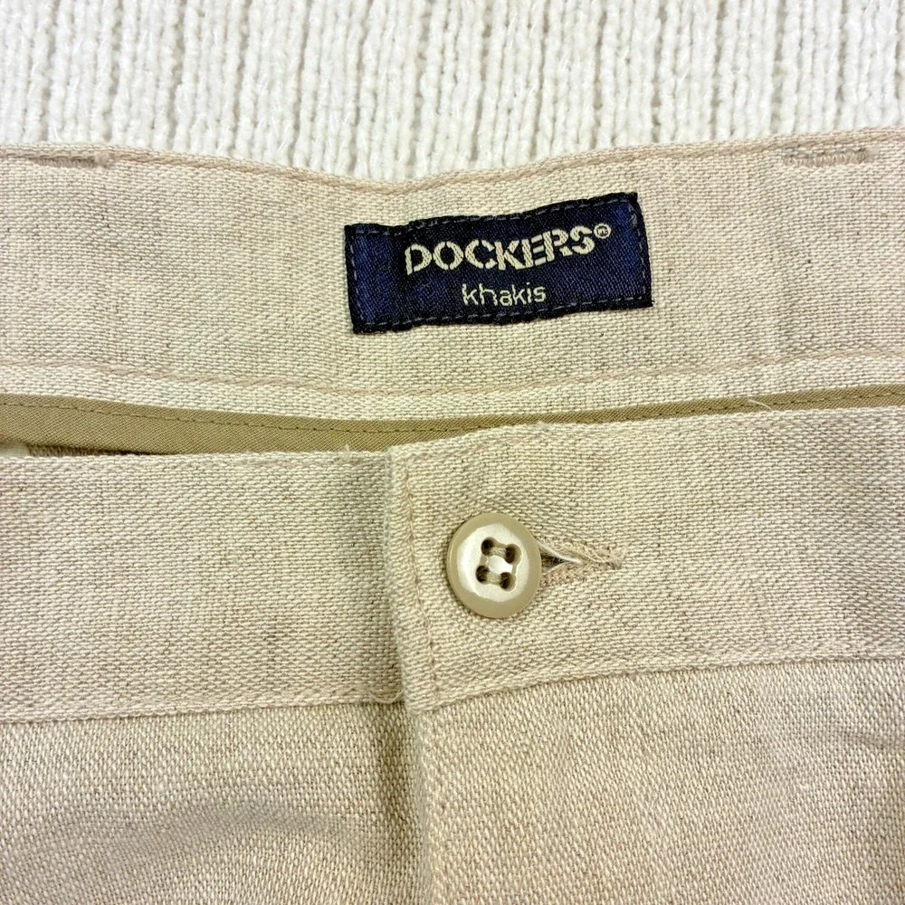 Dockers VTG Linen Cotton Blend Khakis Pants Pleated 37 x 29 (Tagged 38 x 30) 90s